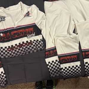 White Racing Sport Tracksuit with Checkered Design